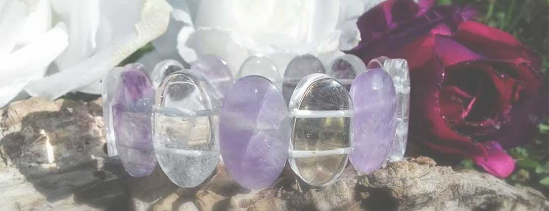 Bracelet ovale Améthyste et cristal de roche